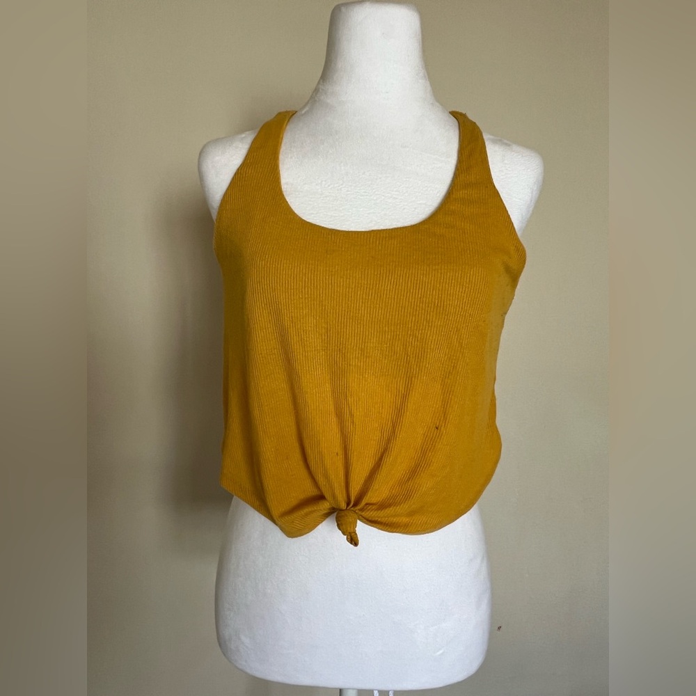 ALO Yoga Mustard Knot-Front Ribbed Tank
